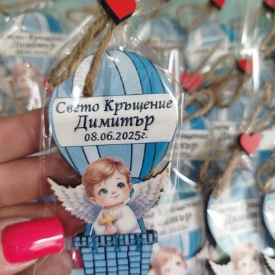 Магнит Ангелче в балон момченце