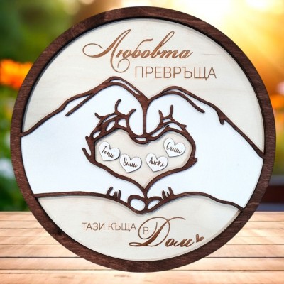 Плакет с ръце подарък за семейство с имена Подарък за нов дом