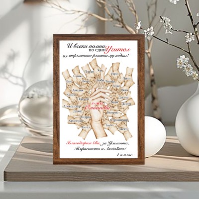 Подарък за учител ръчички с имена на децата