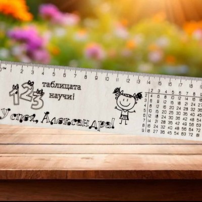 Дървена линийка с таблица за умножение